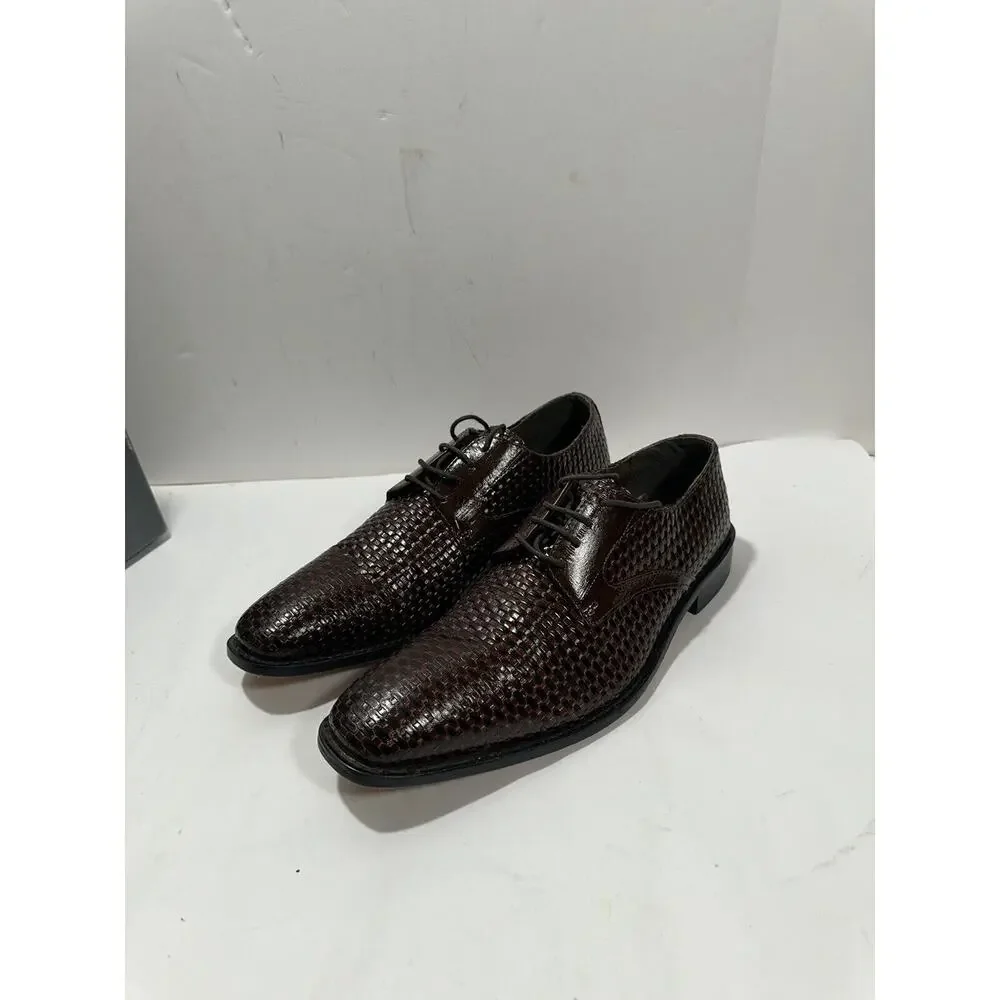 Stacy Adams Mens 10.5 Sanfillipo Basket Weave‎ Print Leather Oxford Dress Cognac